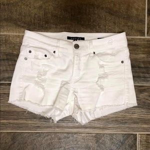 Distressed White Jean Shorts